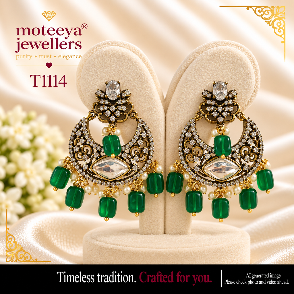 Green and white chandbaali T1114 1114
