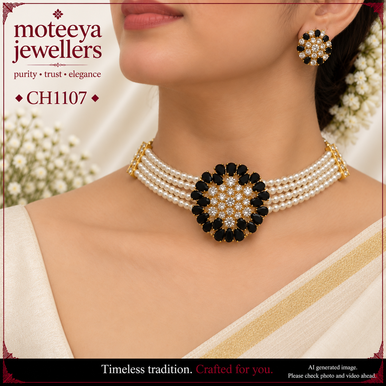 AD and Pearl Flower petal Choker CH1107