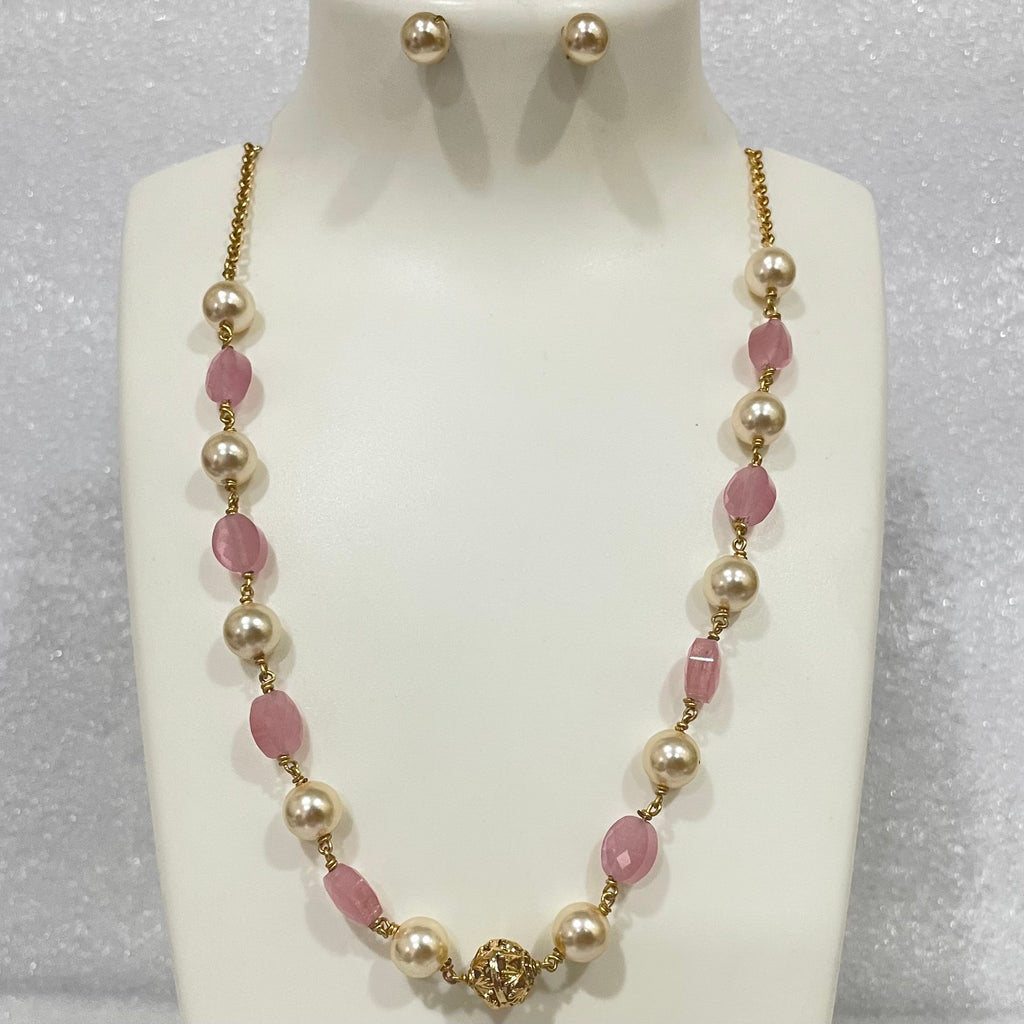 Pink beads and moti Necklace N1123 1123