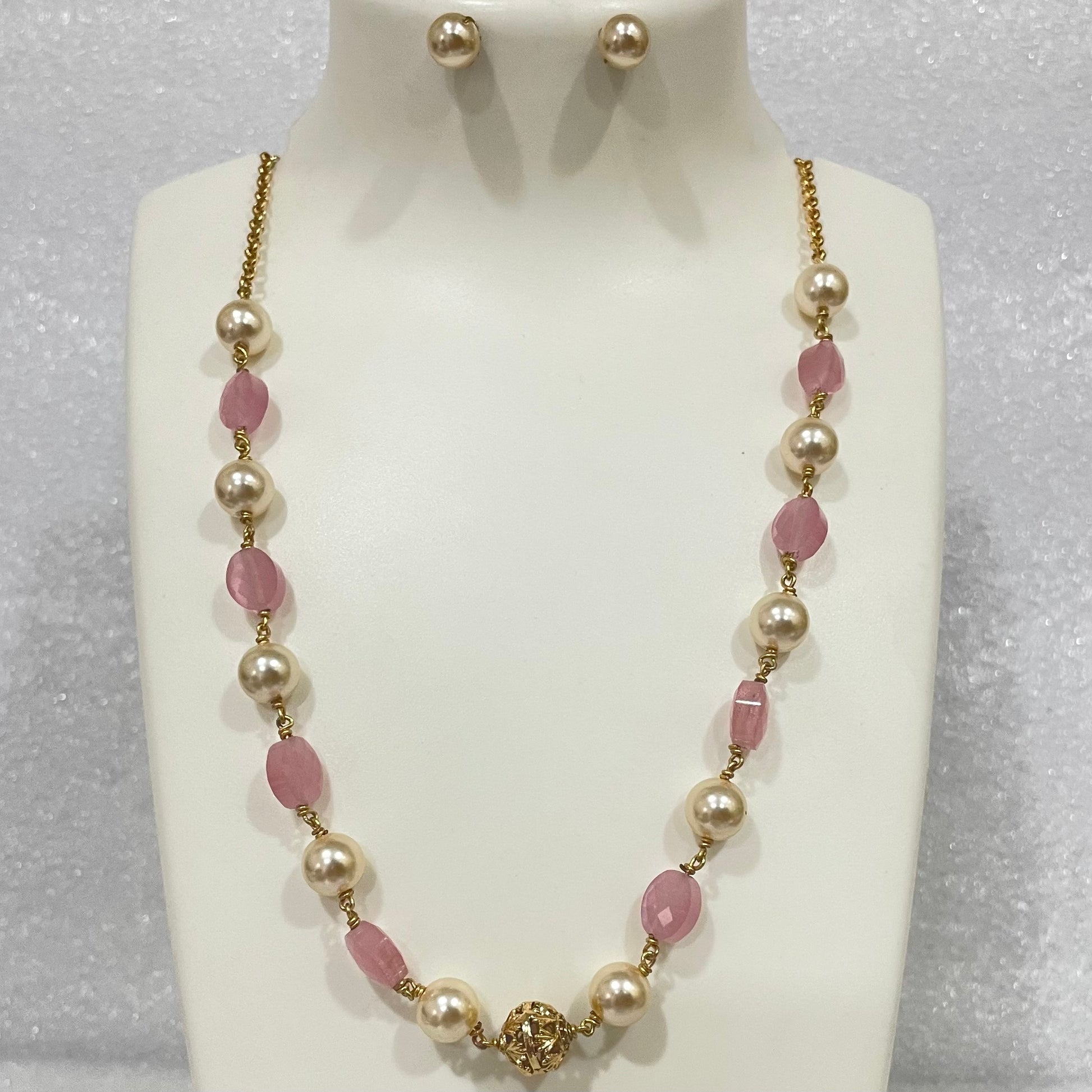 Pink beads and moti Necklace N1123 1123