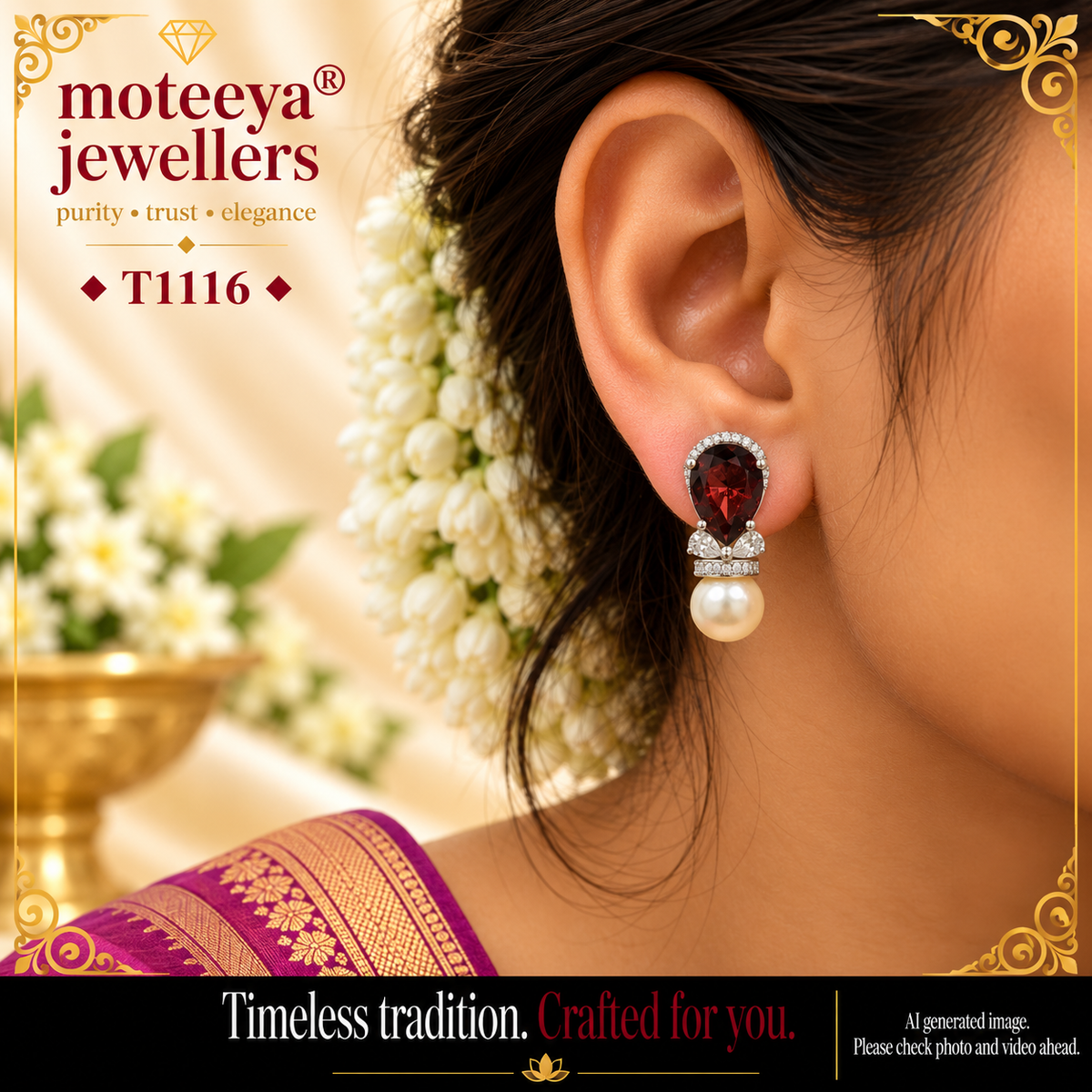Drop shape stone earing T1116 1116