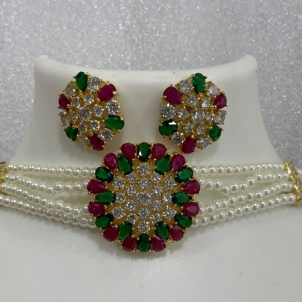 AD and Pearl Flower petal Choker CH1107
