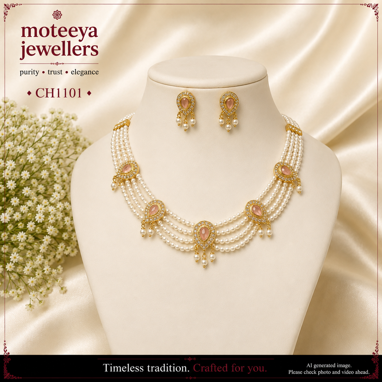 Pink and White AD pearl Choker CH1101