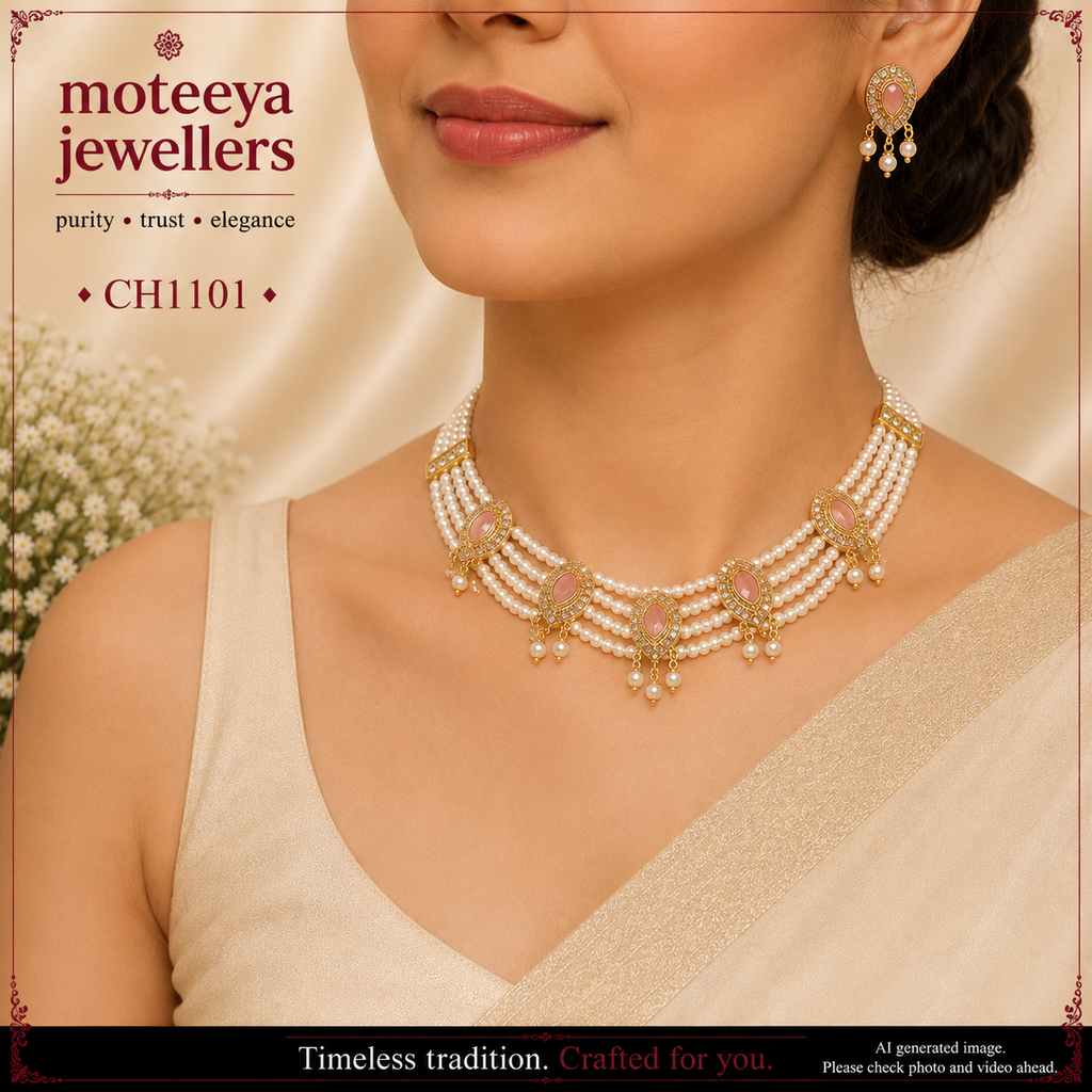 Pink and White AD pearl Choker CH1101