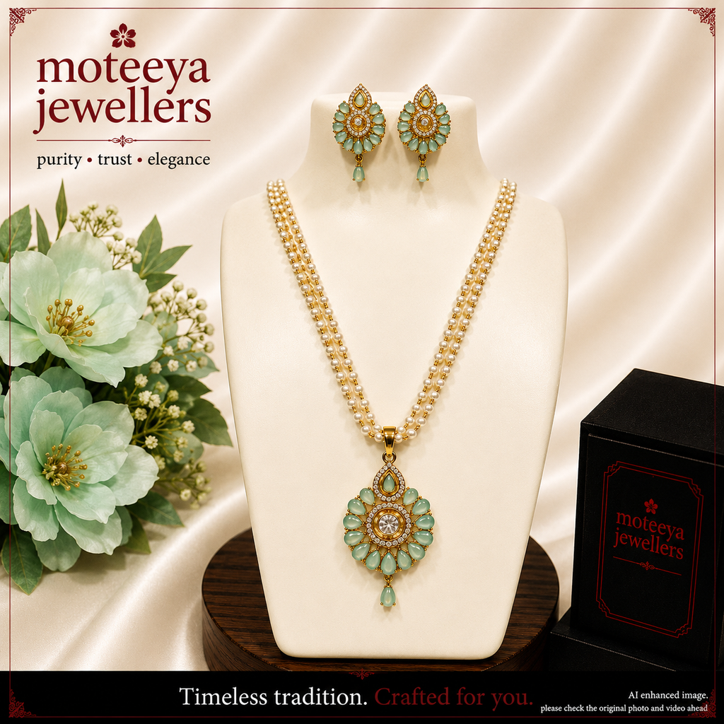 Leaf shaped AD Locket Set with Pearl strands L1103 1103
