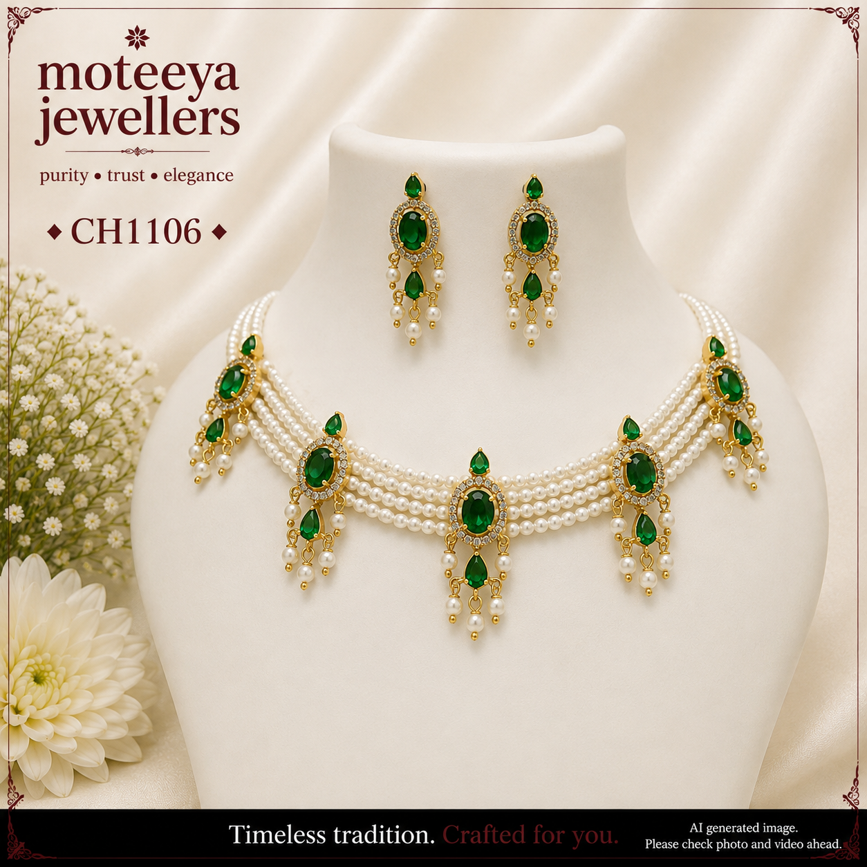 Green AD and Pearl Choker CH1106
