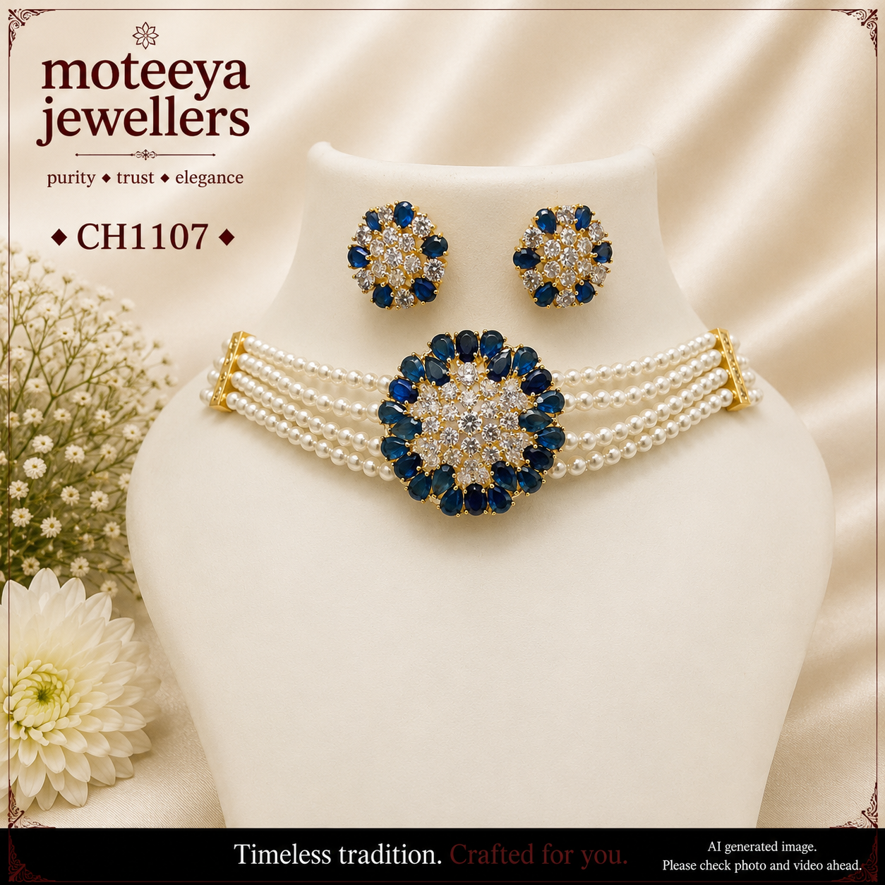 AD and Pearl Flower petal Choker CH1107