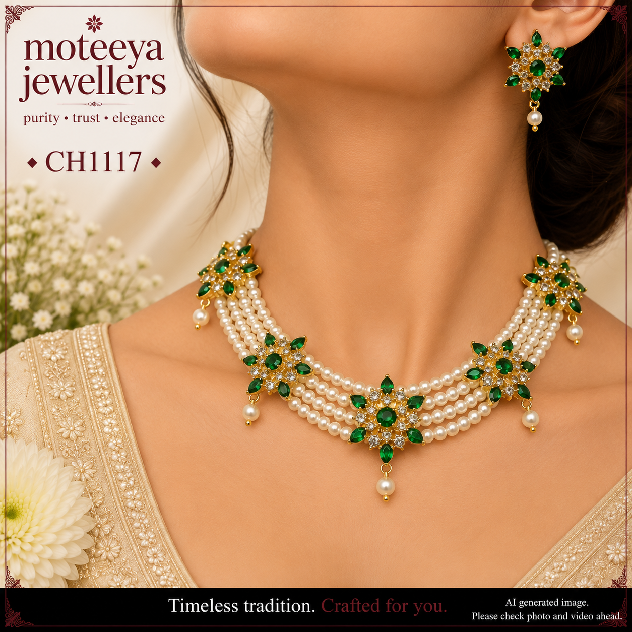 Green flower choker CH1117