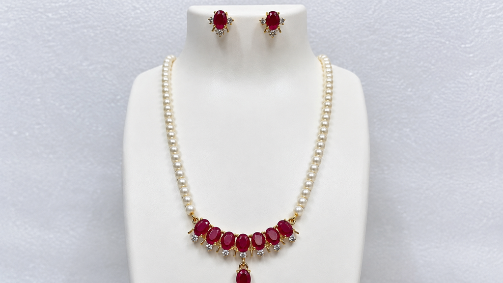 Red uncut stone bar pendant set PR1102 1102