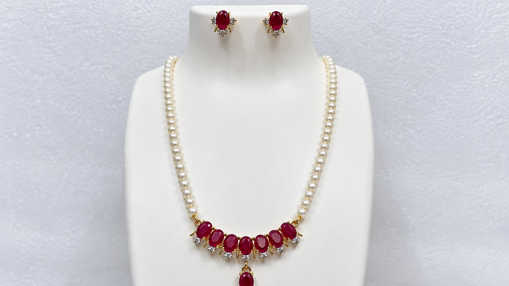 Red uncut stone bar pendant set PR1102 1102
