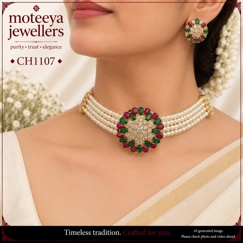 AD and Pearl Flower petal Choker CH1107