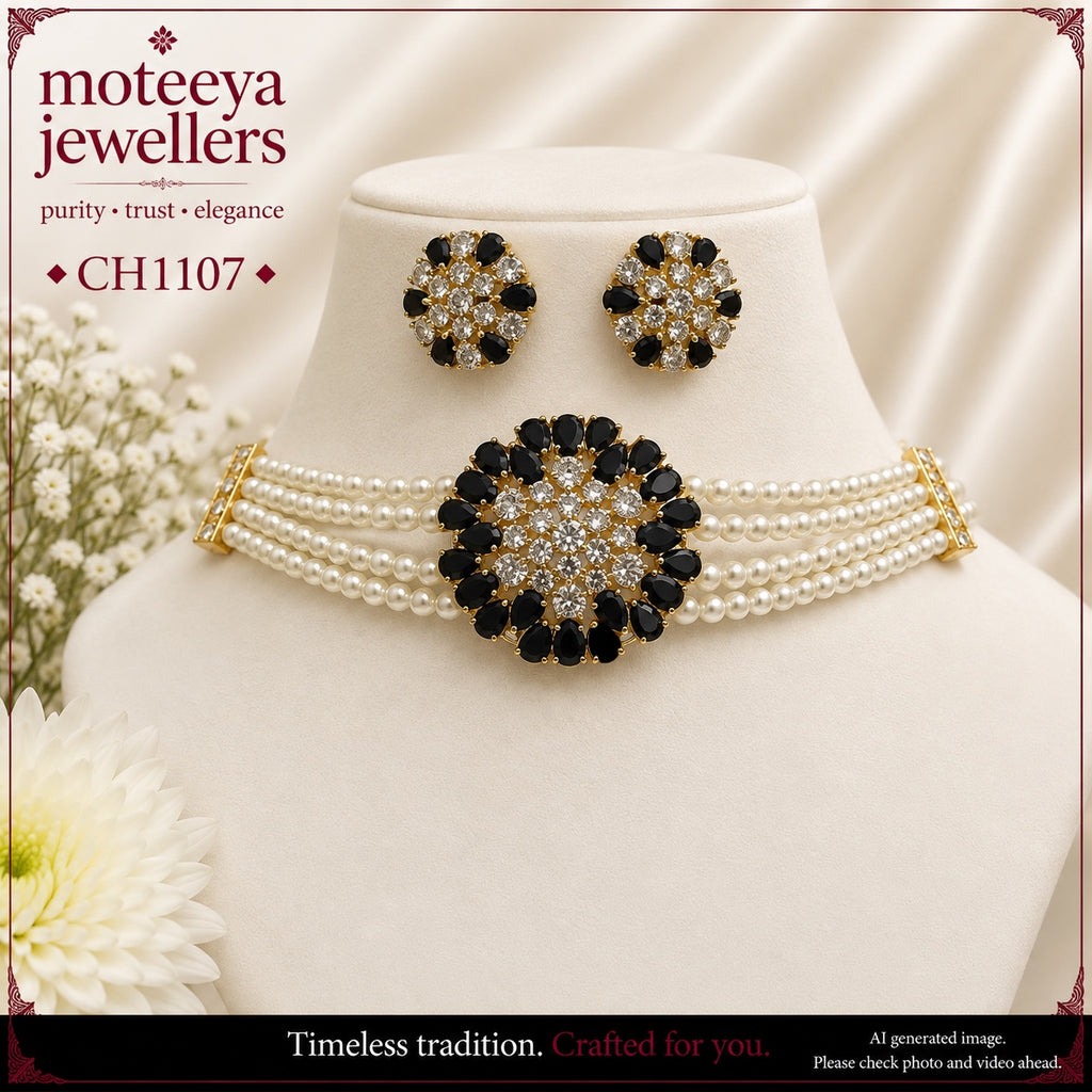 AD and Pearl Flower petal Choker CH1107