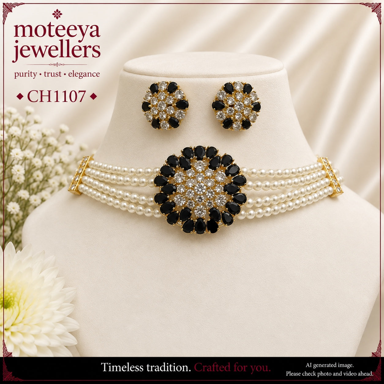 AD and Pearl Flower petal Choker CH1107