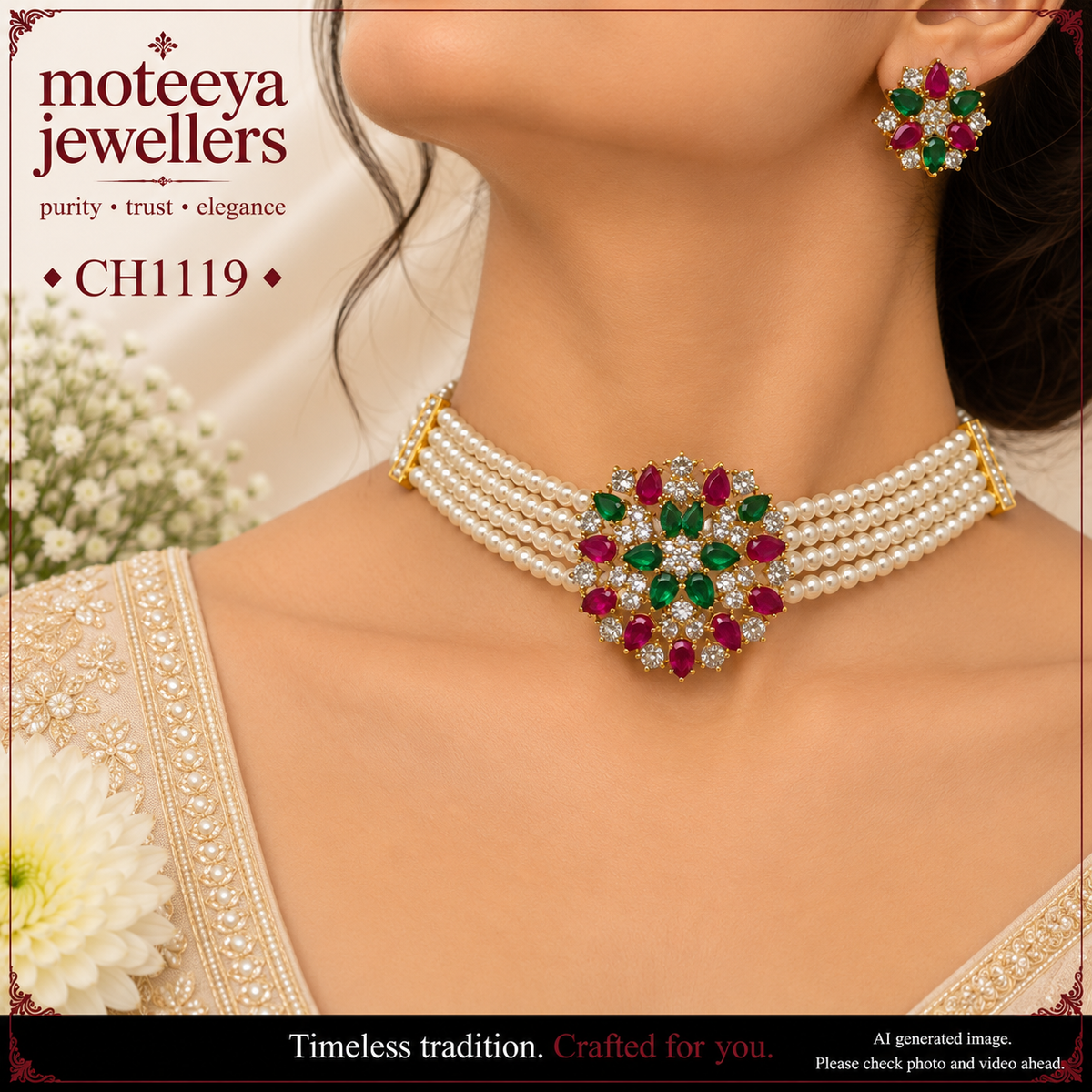 Red green white AD chakra choker CH1119