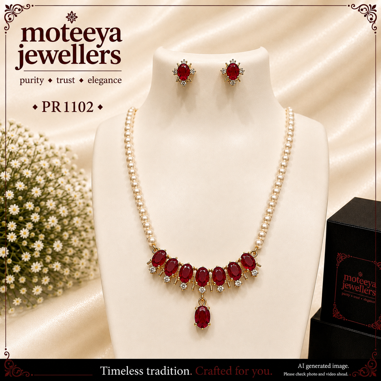 Red uncut stone bar pendant set PR1102 1102