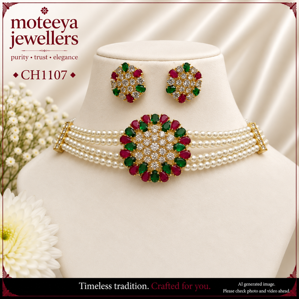 AD and Pearl Flower petal Choker CH1107