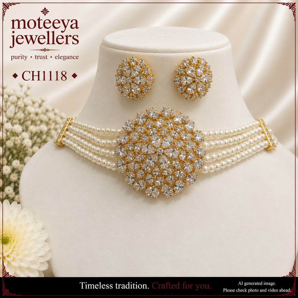 White AD flower Choker CH1118