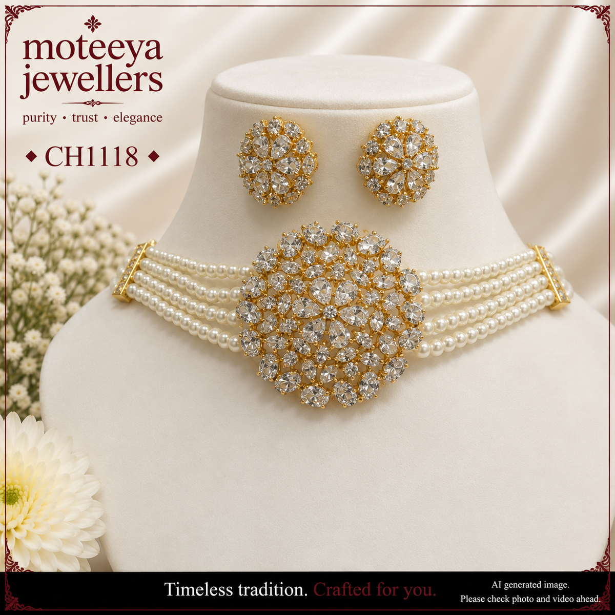 White AD flower Choker CH1118