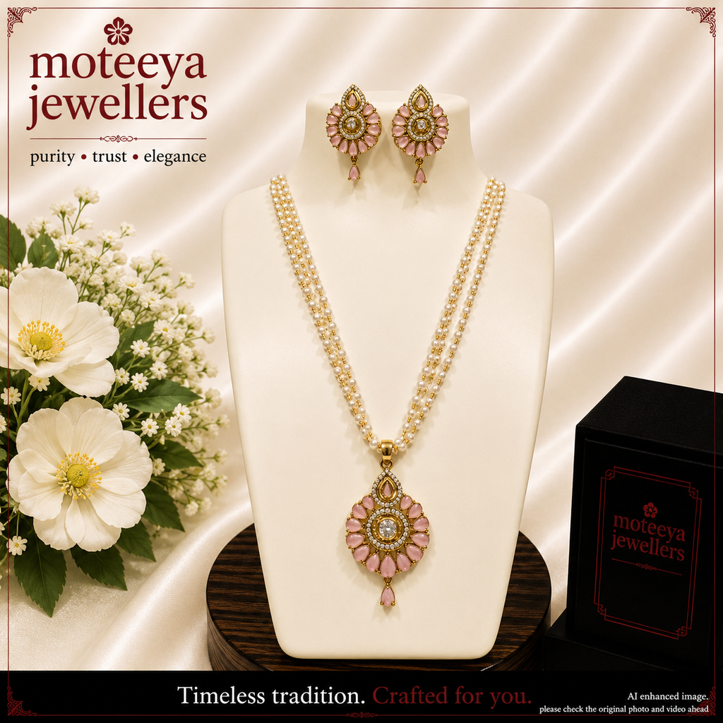Leaf shaped AD Locket Set with Pearl strands L1103 1103