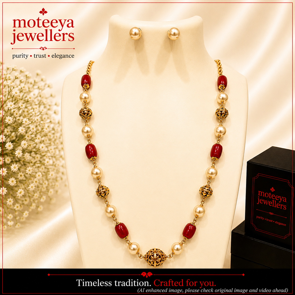Coral beads and moti necklace N1122 1122