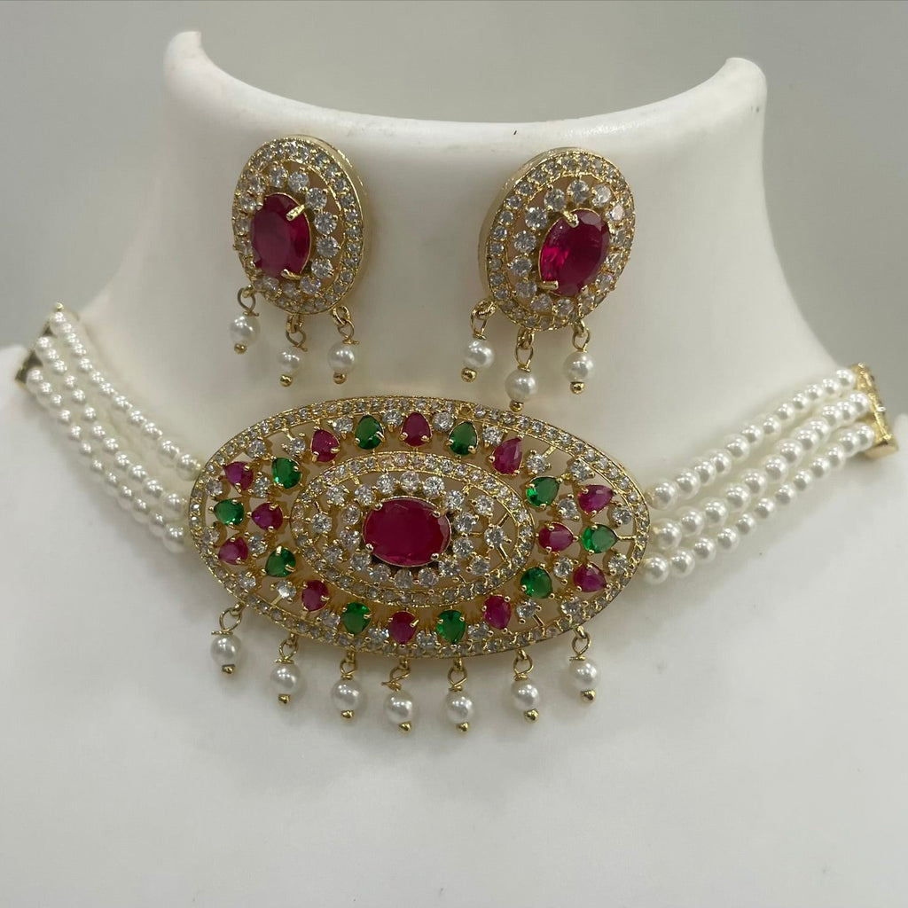 AD and pearl oval Choker CH1112