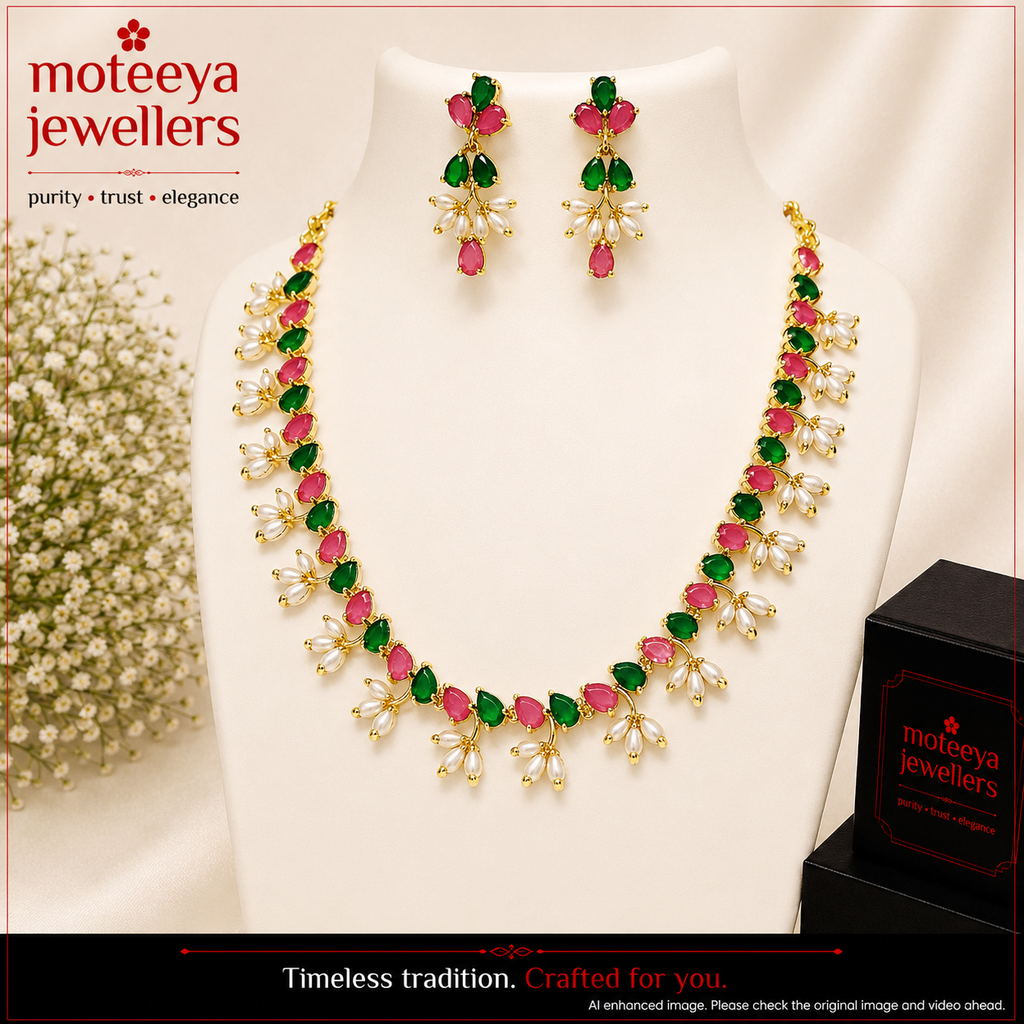 Red Green Moti Necklace m557 mSu557 557