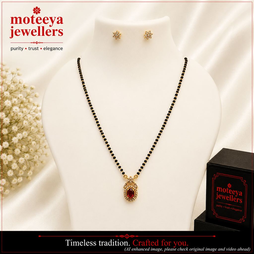 Pink Oval Stone Crystal Mangalsutra m547 547