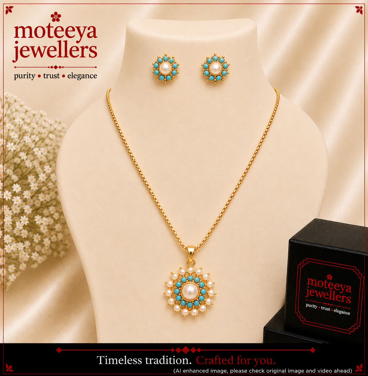 Turquoise Moti Locket Set with Chain m309 309