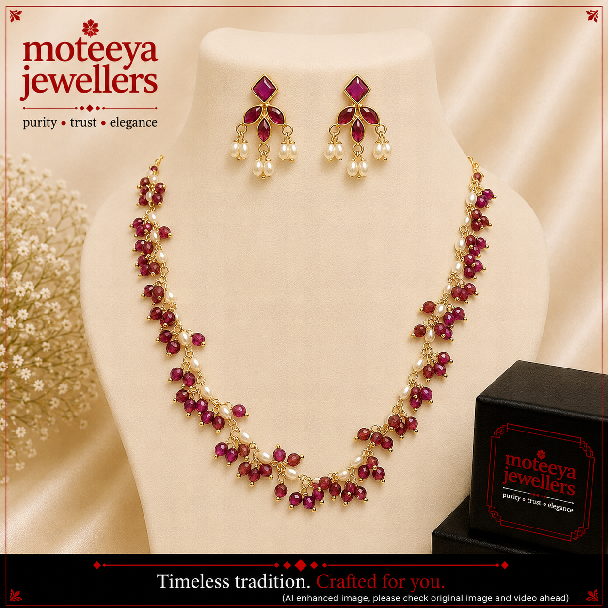 Delicate Rice Pearls Ruby Red Crystal Necklace m541 mAaKj541 541