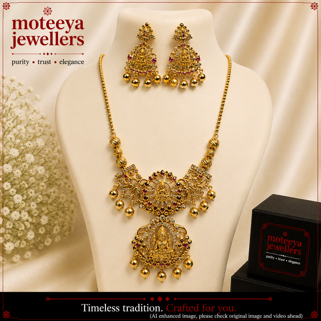 Antique Finish Long Laxmi Pendant Set m418 mAa418 418