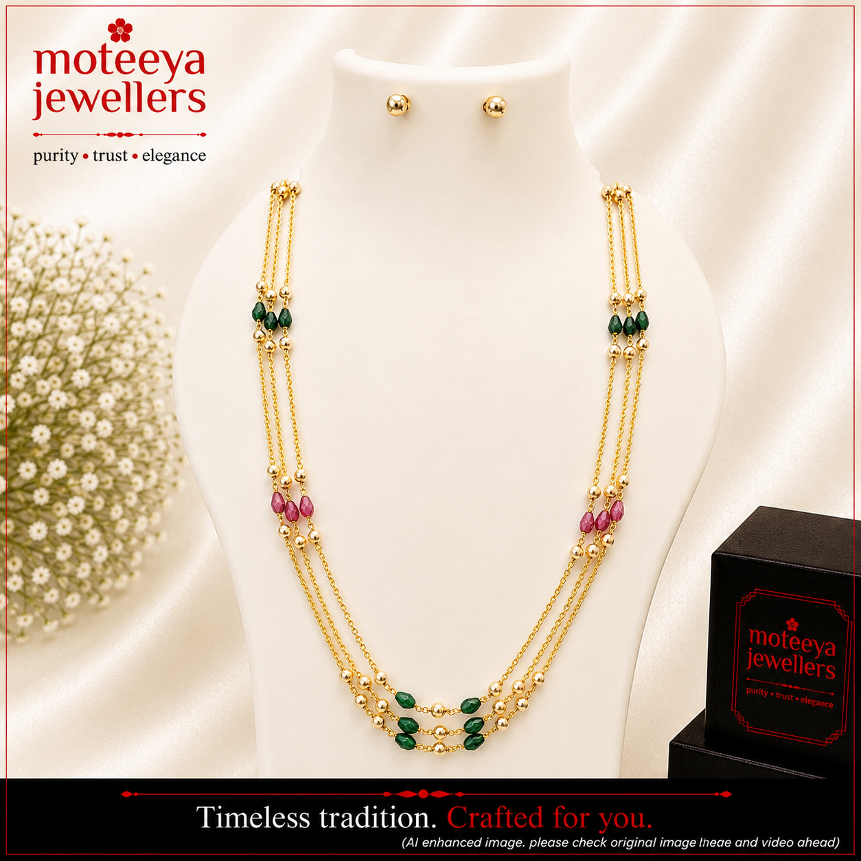 Ruby Pink and Emerald Green Drops Ranihaar m536 536