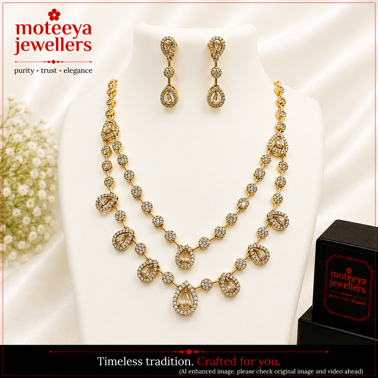 Two Layered Delicate White AD  Necklace Set m494 494