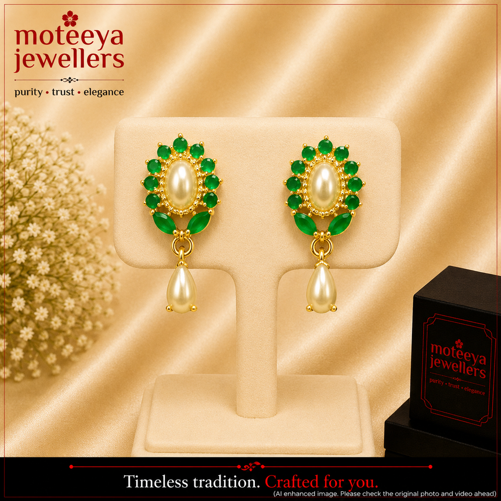 Green Moti Oval Top with Dangler