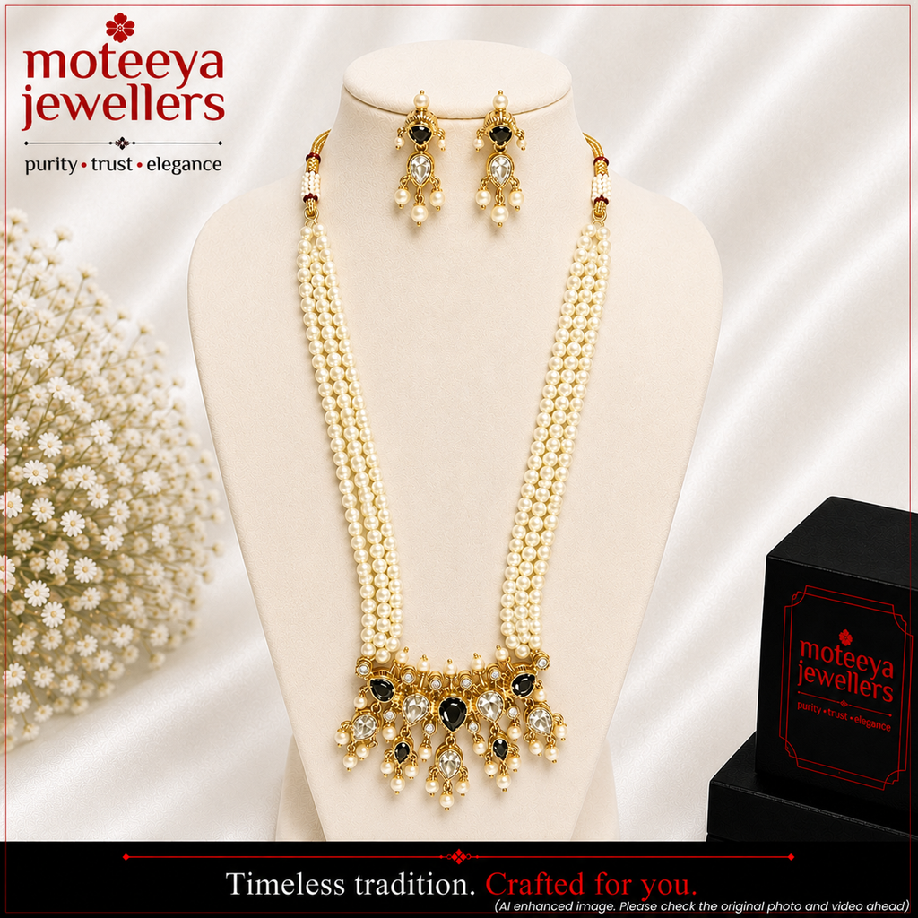 Black And White American Diamond Maharashtrian 5-leaves Tanmani Set