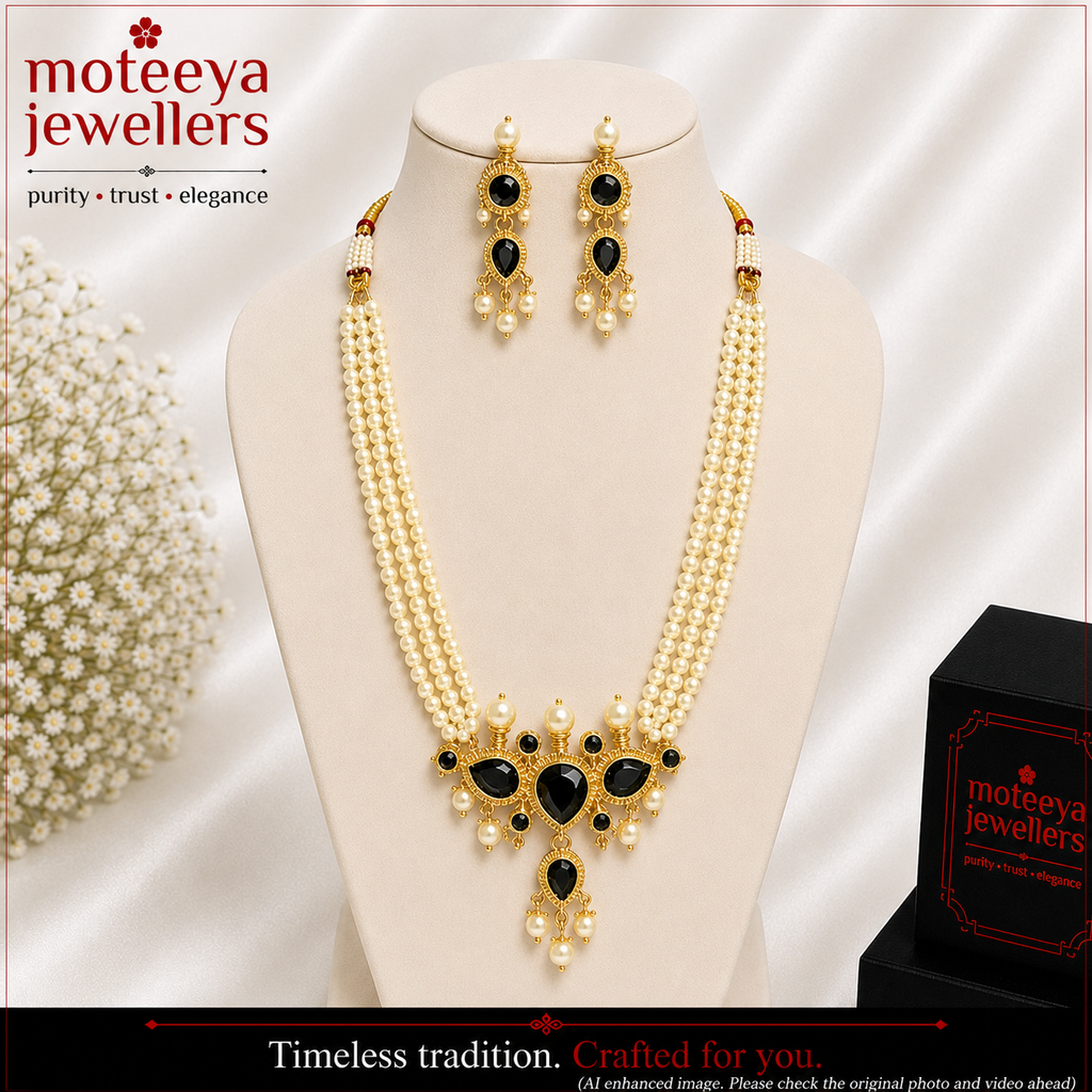 Black American Diamond Maharashtrian 3-leaves Tanmani Set