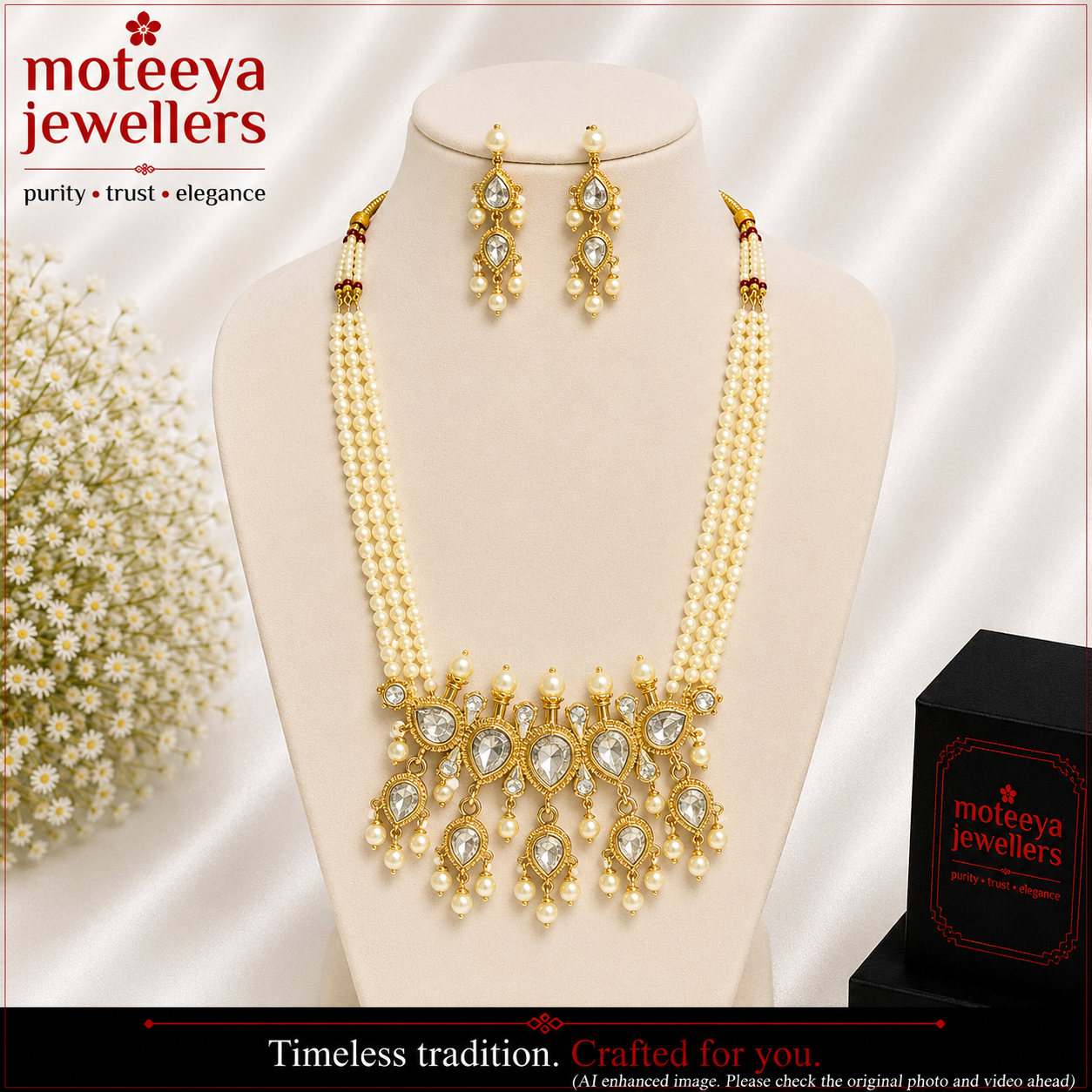 White American Diamond Maharashtrian 5-leaves Tanmani Set