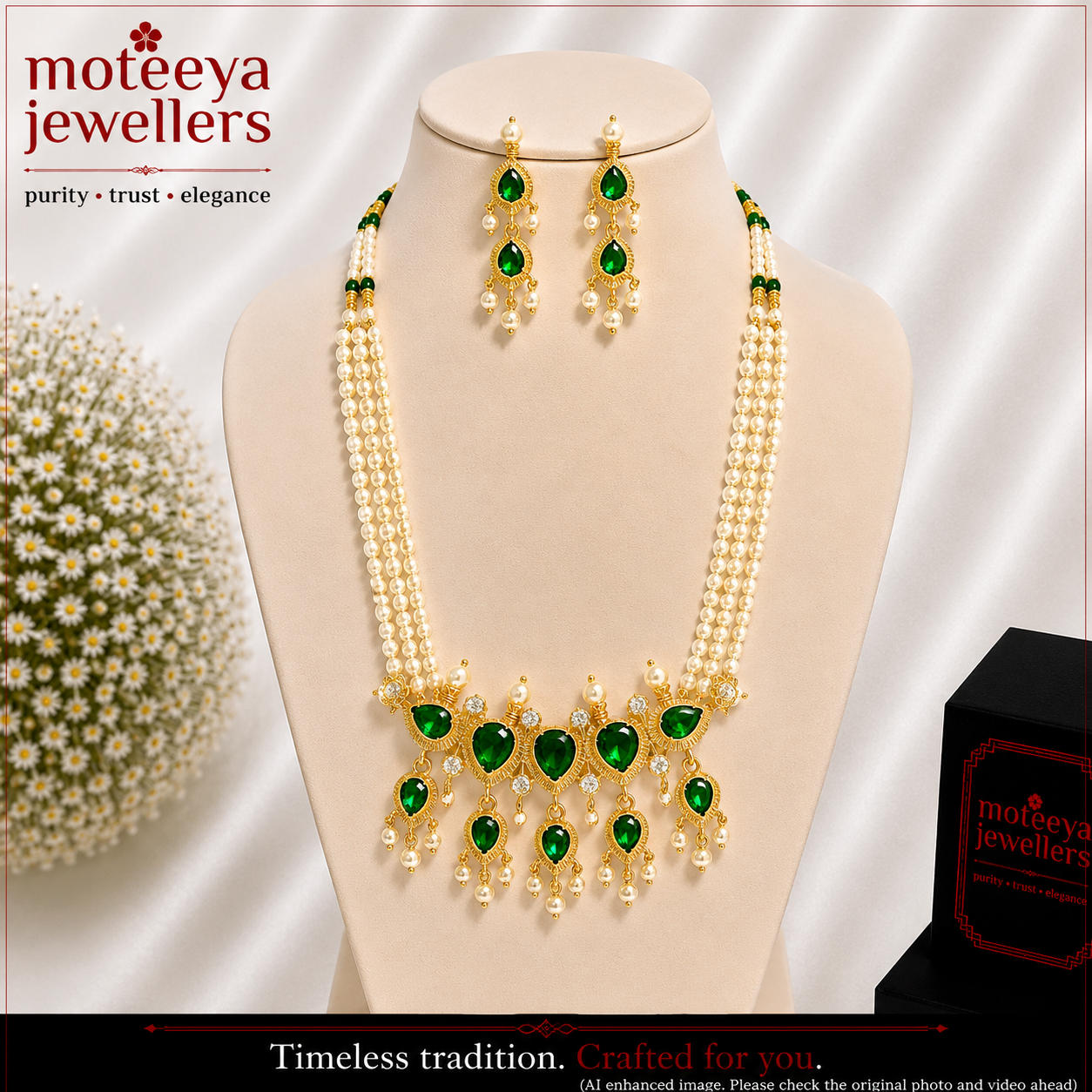 Green American Diamond Maharashtrian 5-leaves Tanmani Set