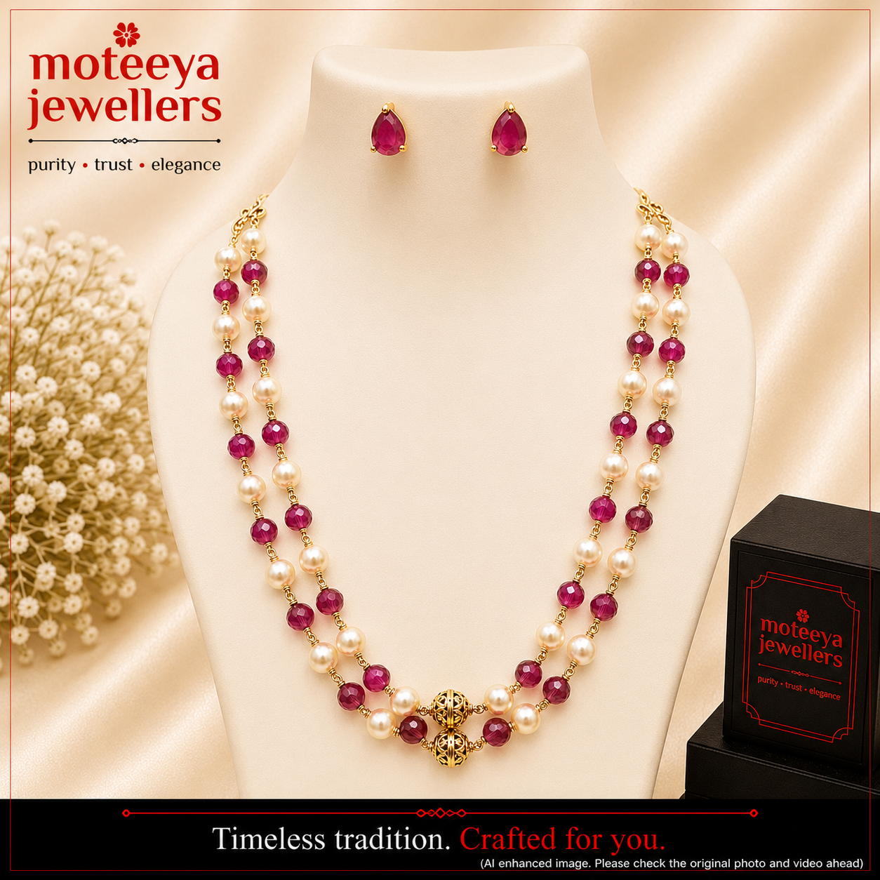 Pink Moti 2 Layered Necklace m351 351