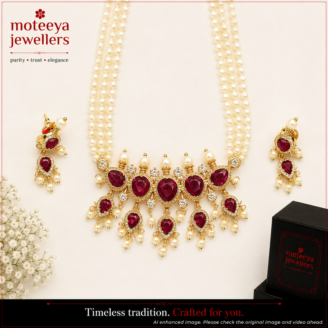 Red American Diamond Maharashtrian 5-leaves Tanmani Set