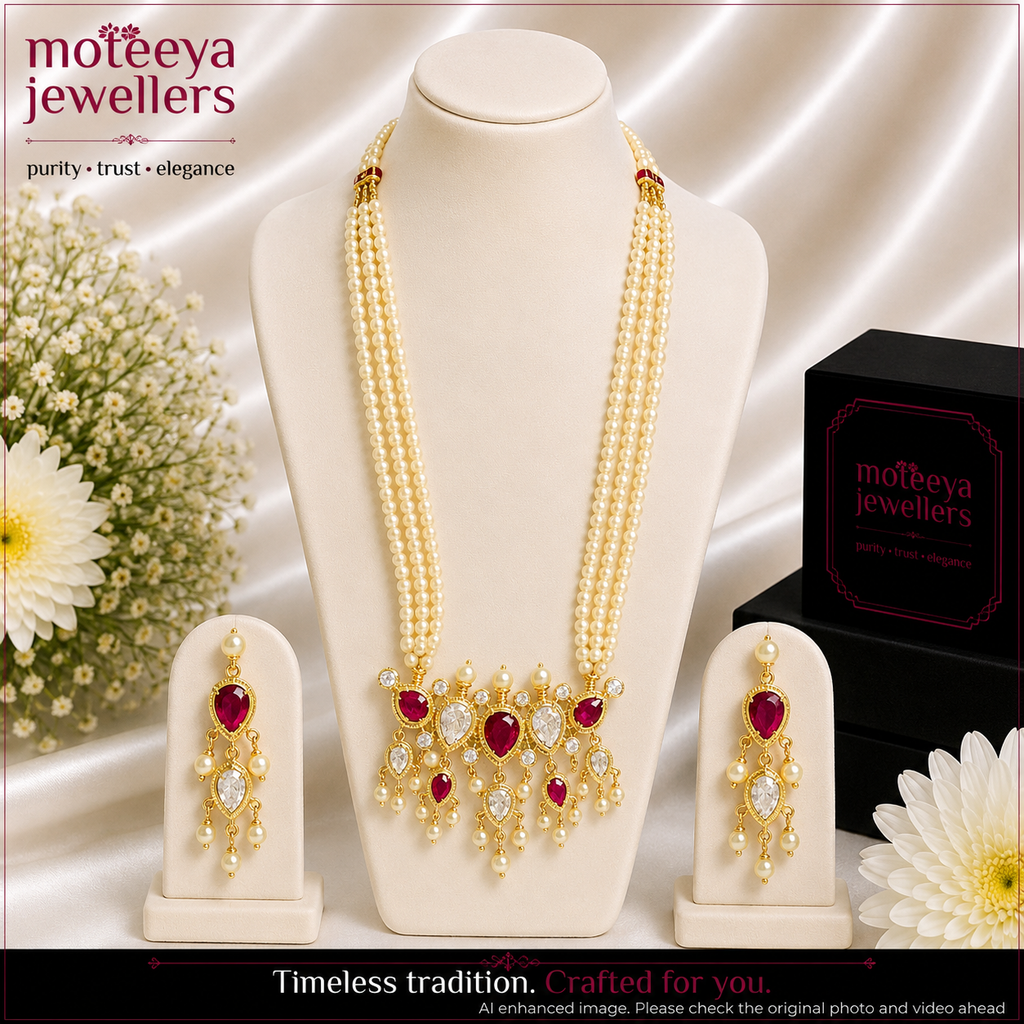 Red-White American Diamond Maharashtrian 5-leaves Tanmani Set