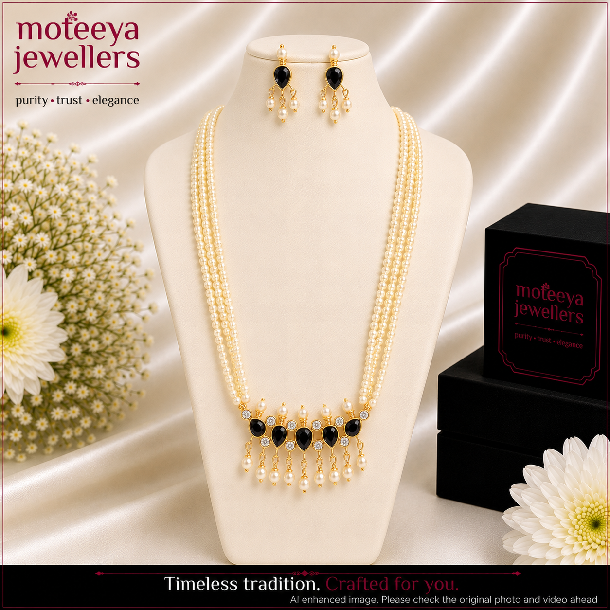 Black-White American Diamond Maharashtrian 5-leaves Tanmani Set