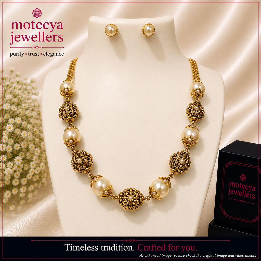 Antique Beads and Capped Moti Necklace pAa594 594