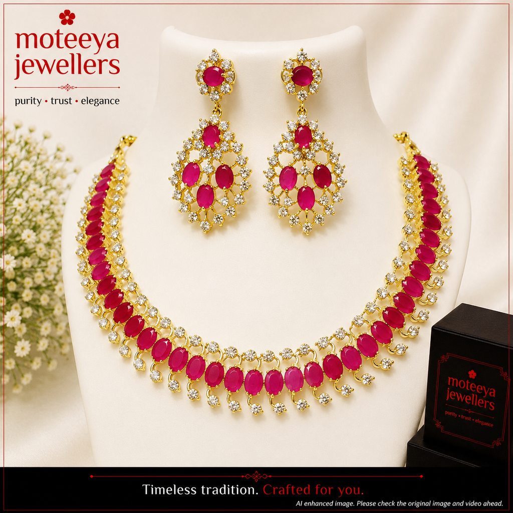 Red Pink Oval Stone Necklace m561 561