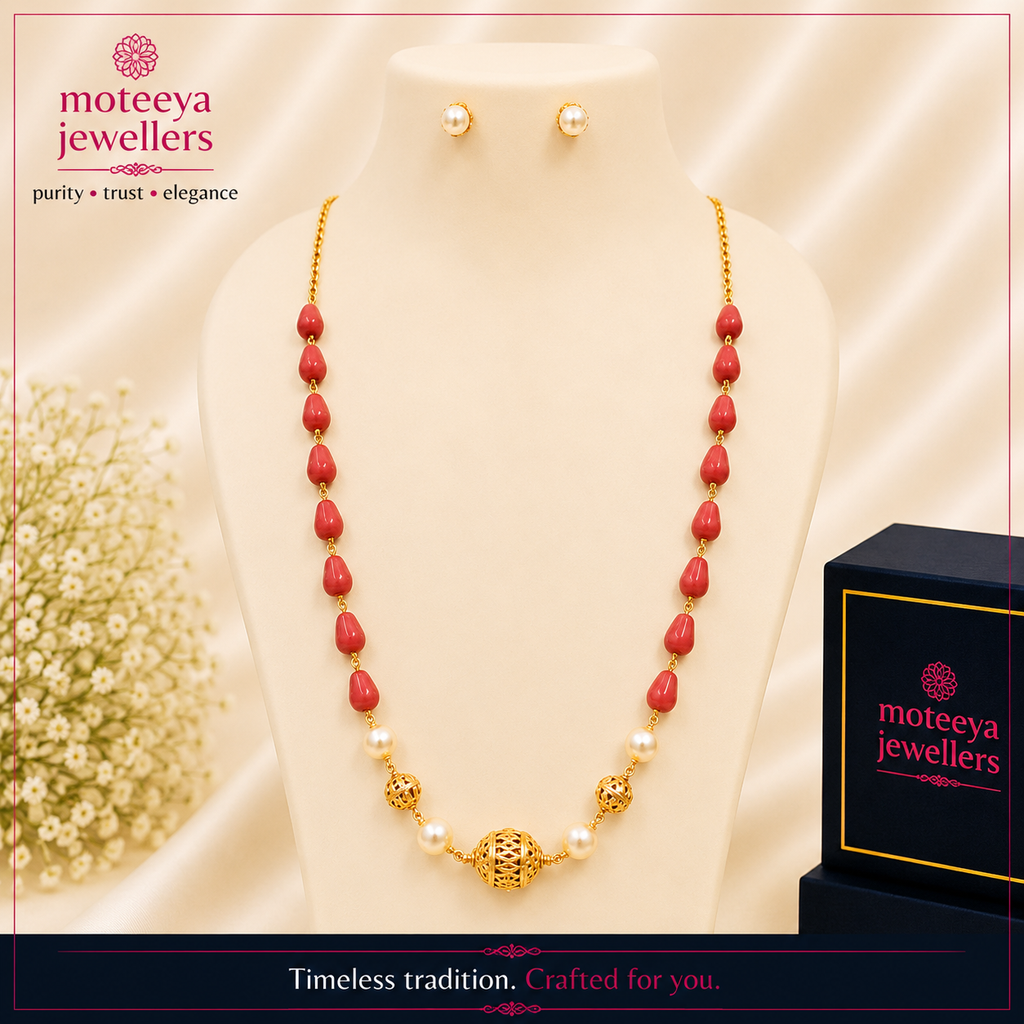 Coral Drop Chain Necklace m659 659