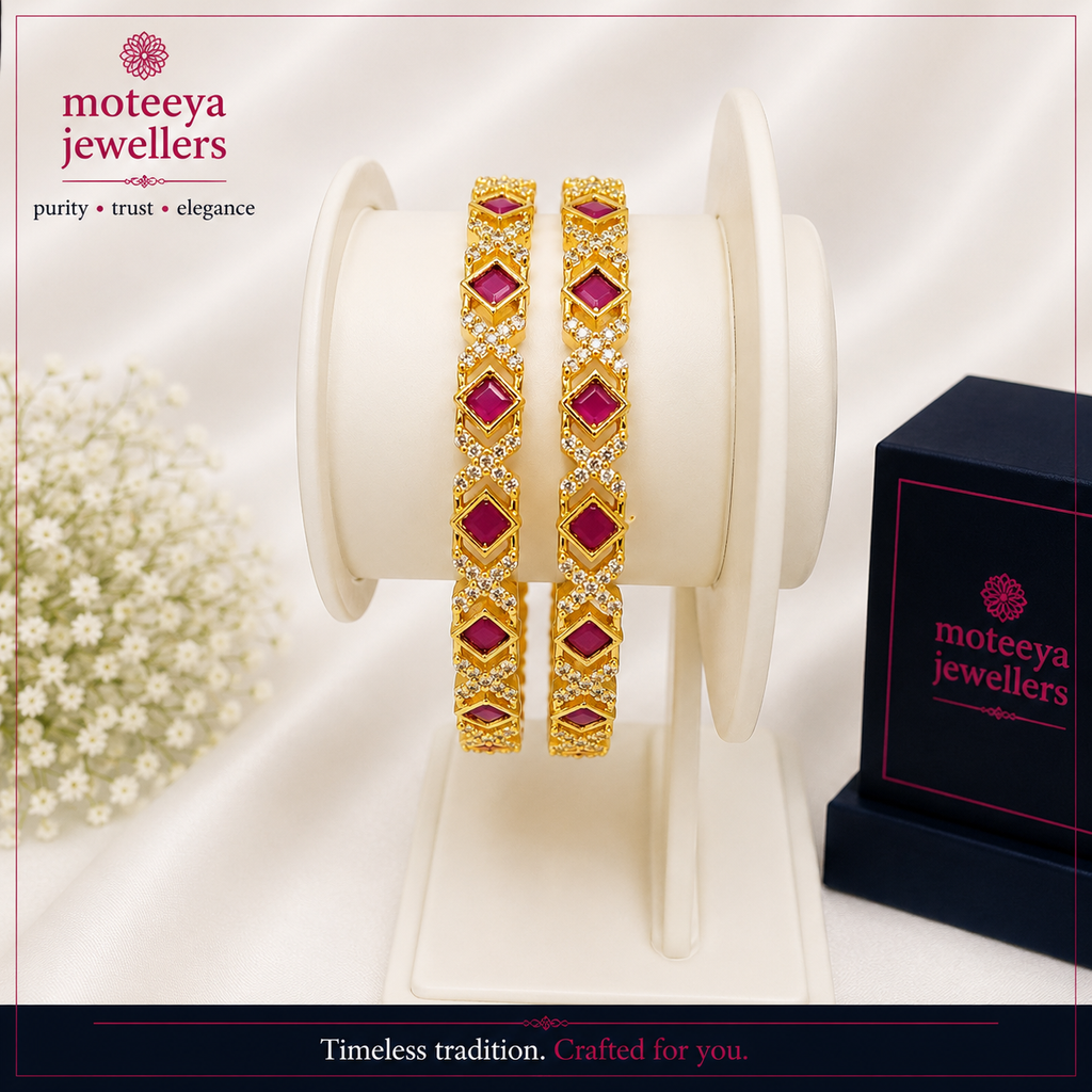 Ruby Pink Diamond Shape Bangles m651 651