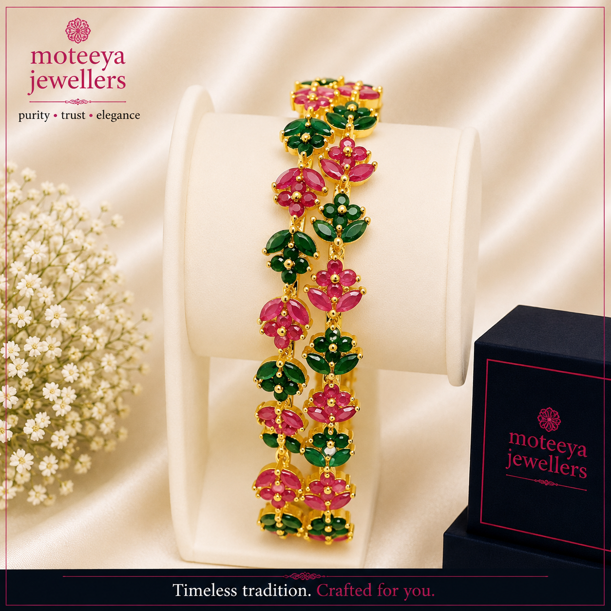 Red Green Flower Bangles m486 486