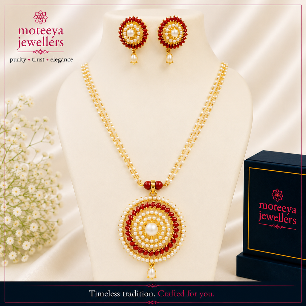 Round coral moti locket set mSu535 m535