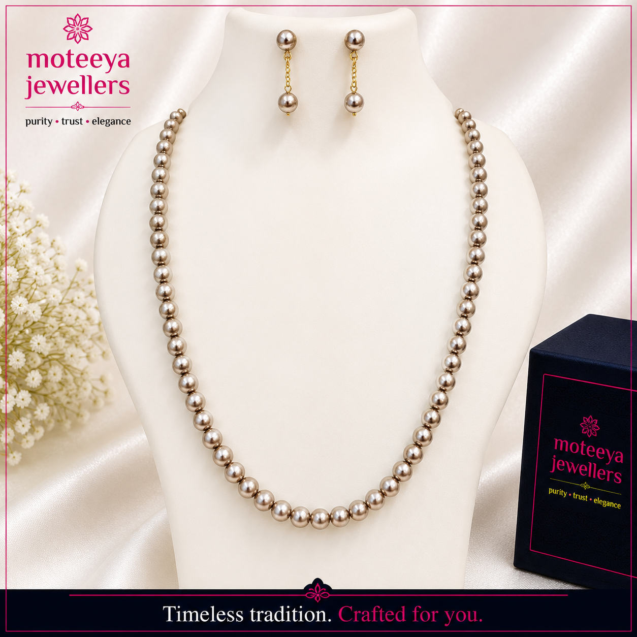 Golden Brown Moti Necklace Set m667