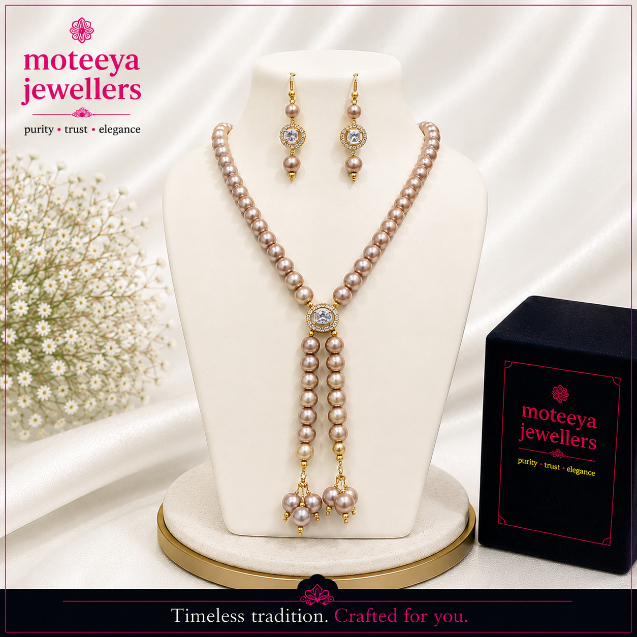 Light Golden Pearl Necklace m528 528