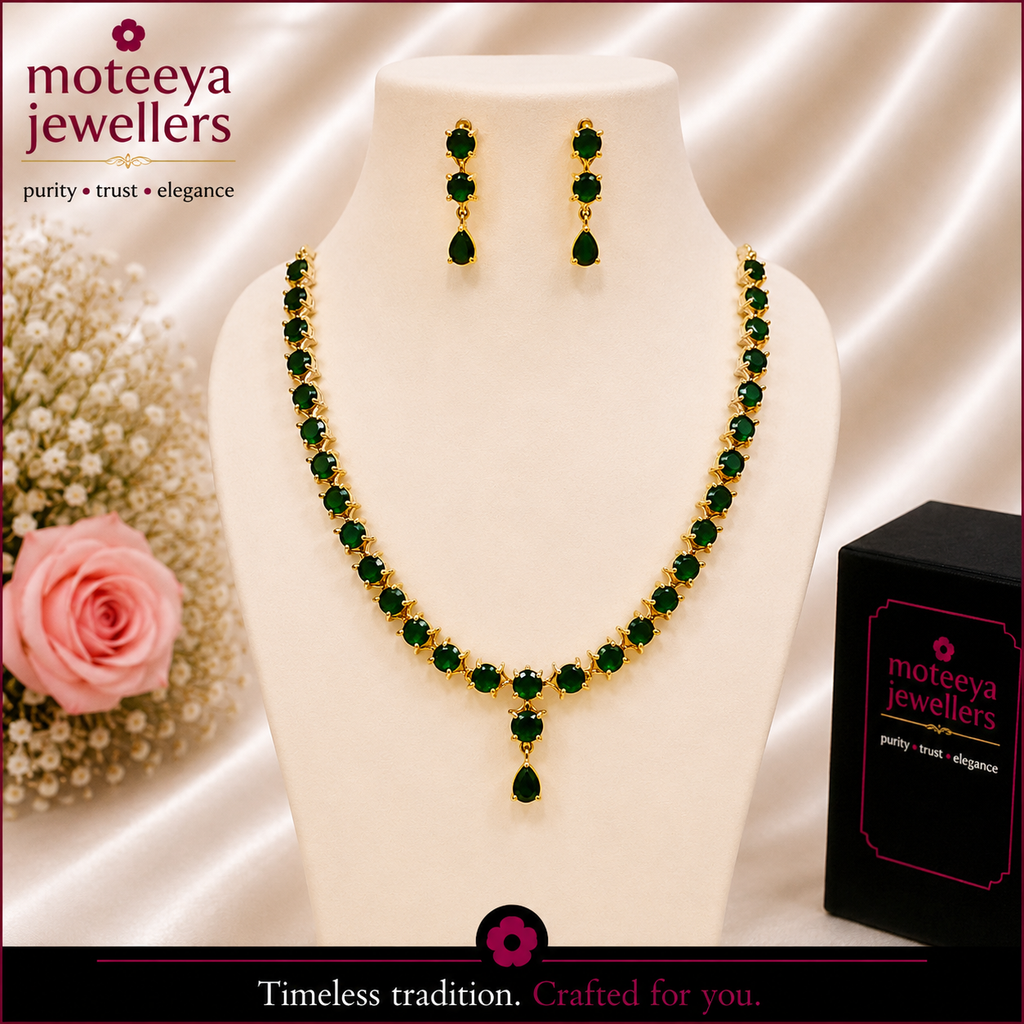 Green Stone Filigree Design Necklace Set m623 623